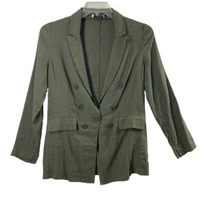 Lola & Sophie Blazer Womens Medium Military Green Lightweight Jacket Linen Blend